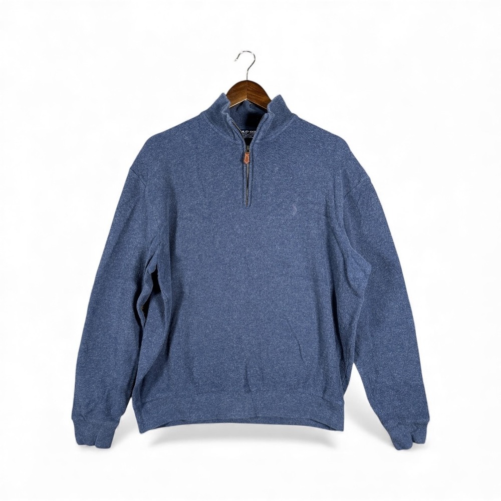 Polo Golf Ralph Lauren Sweater Mens‎ Large Blue Quarter Zip Cotton Alpaca Knit